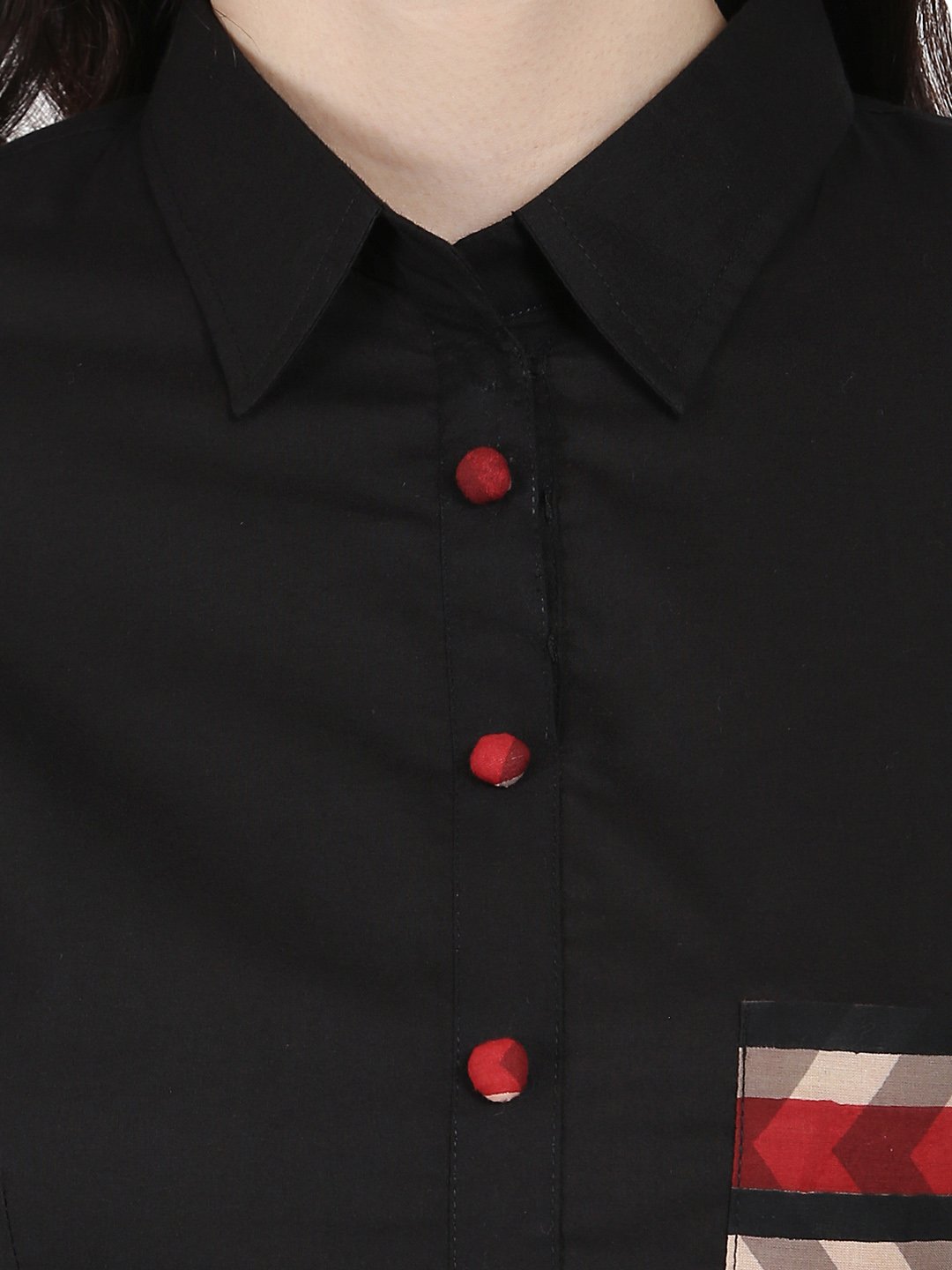 NOZ2TOZ Black Printed 3/4Th Sleeve Cotton A-Line Kurta With Pocket - Distacart