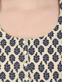 Thumbnail for NOZ2TOZ Beige & Blue Printed Half Sleeve Cotton Anarkali Kurta - Distacart
