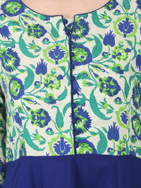 Thumbnail for NOZ2TOZ Blue & Green Printed 3/4Th Sleeve Rayon Anarkali Kurta - Distacart