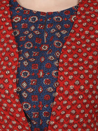 Thumbnail for NOZ2TOZ Blue Printed 3/4Th Sleeve Cotton Anarkali Kurta With Red Printed Sleeveless Long Jacket - Distacart