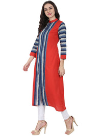 Thumbnail for NOZ2TOZ Blue & Red Printed 3/4Th Sleeve Long Cotton Kurta - Distacart