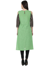 Thumbnail for NOZ2TOZ Green Printed 3/4Th Sleeve Cotton A-Line Kurta - Distacart