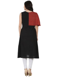 Thumbnail for NOZ2TOZ Black Printed Sleeveless Cotton A-Line Kurta - Distacart