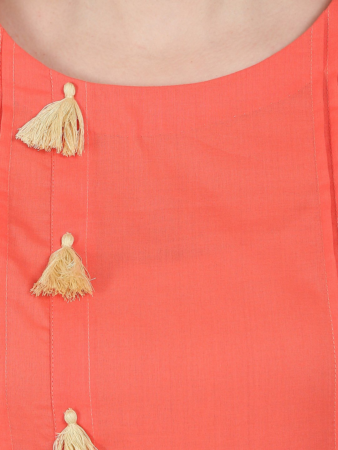 NOZ2TOZ Peach 3/4Th Sleeve Cotton A-Line Kurta - Distacart