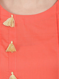 Thumbnail for NOZ2TOZ Peach 3/4Th Sleeve Cotton A-Line Kurta - Distacart