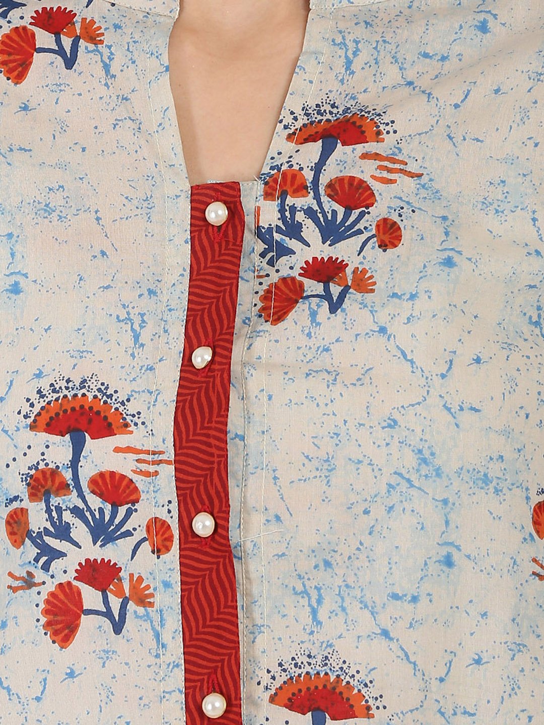 NOZ2TOZ White & Red Printed Half Sleeve Cotton Double Layer Kurta - Distacart
