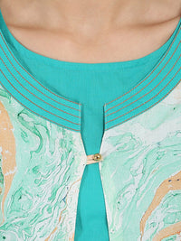 Thumbnail for NOZ2TOZ Sea Green Marbal Printed 3/4Th Sleeve Cotton Double Layer Kurta - Distacart