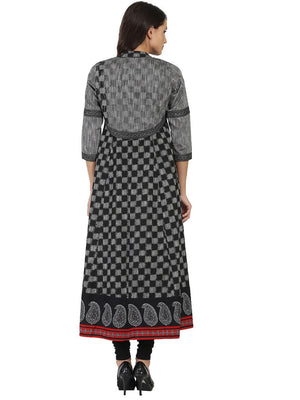 NOZ2TOZ Black Printed Sleeveless South Cotton Anarkali Kurta With 3/4Th Sleeve Jacket - Distacart