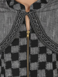 Thumbnail for NOZ2TOZ Black Printed Sleeveless South Cotton Anarkali Kurta With 3/4Th Sleeve Jacket - Distacart