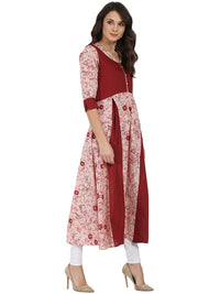 Thumbnail for NOZ2TOZ Pink & Maroon Printed 3/4Th Sleeve Cotton Anarkali Kurta - Distacart