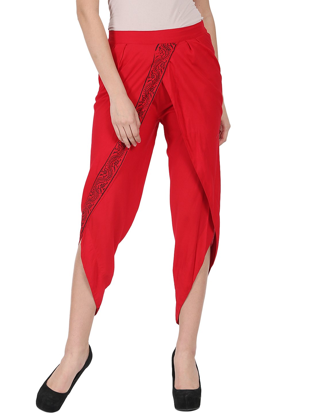 NOZ2TOZ Red Ankle Length Rayon Block Printed Dhoti - Distacart