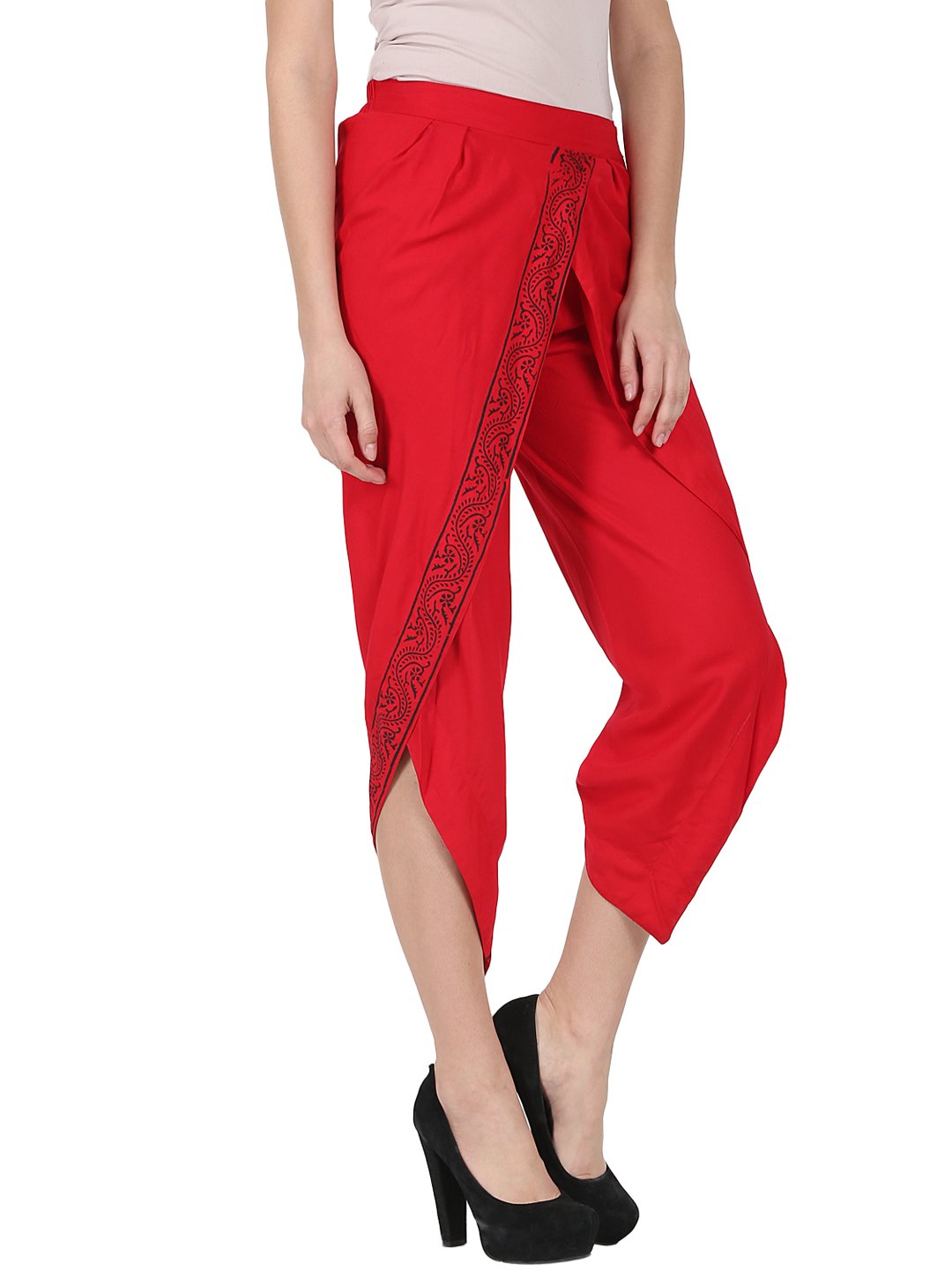 NOZ2TOZ Red Ankle Length Rayon Block Printed Dhoti - Distacart