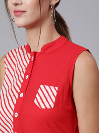 Thumbnail for NOZ2TOZ Women Red Stripe Printed Flared Sleeveless Dress - Distacart