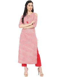 Thumbnail for NOZ2TOZ Red Striped 3/4th Sleeve Cotton Kurta With Red Straight Palazzo - Distacart