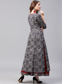Thumbnail for NOZ2TOZ Blue Printed 3/4Th Sleeve Cotton Kurta With Red Flared Skirt - Distacart