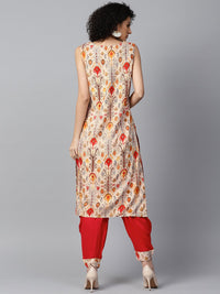 Thumbnail for NOZ2TOZ Red printed sleeveless cotton kurta with red ankle length dhoti - Distacart