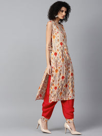 Thumbnail for NOZ2TOZ Red printed sleeveless cotton kurta with red ankle length dhoti - Distacart