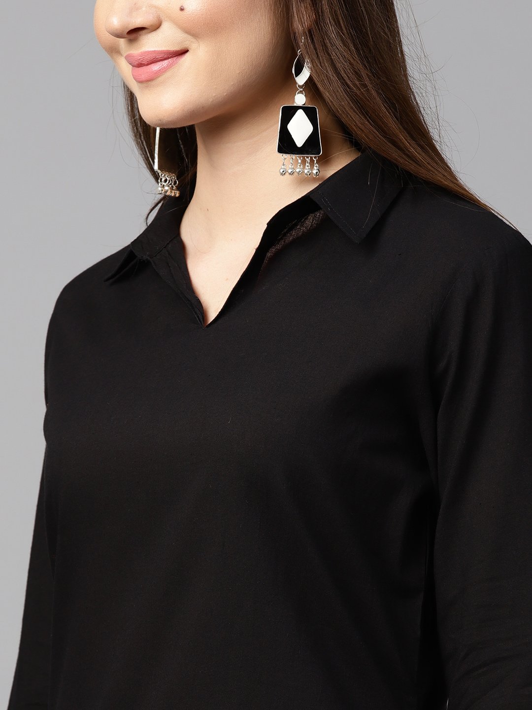 NOZ2TOZ Black 3/4Th Sleeve Cotton Shirt With Black Printed Dhoti - Distacart
