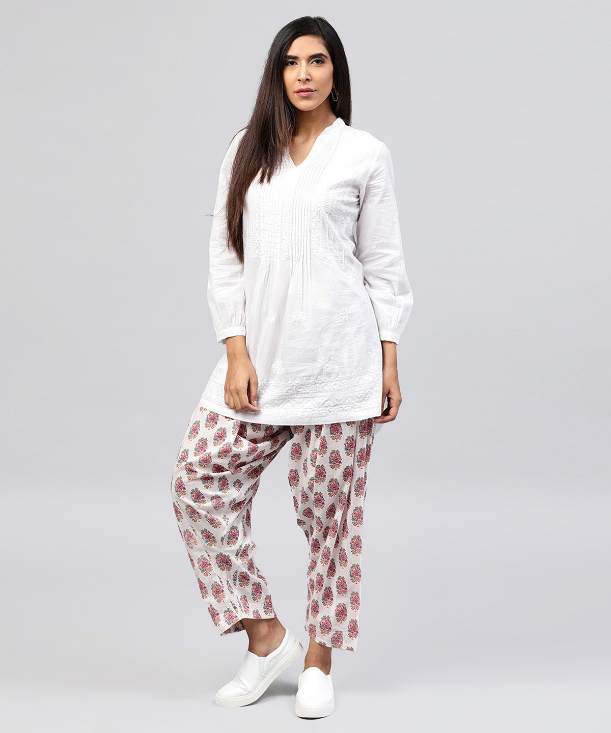 NOZ2TOZ White Printed Ankle Length Cotton Salwar - Distacart
