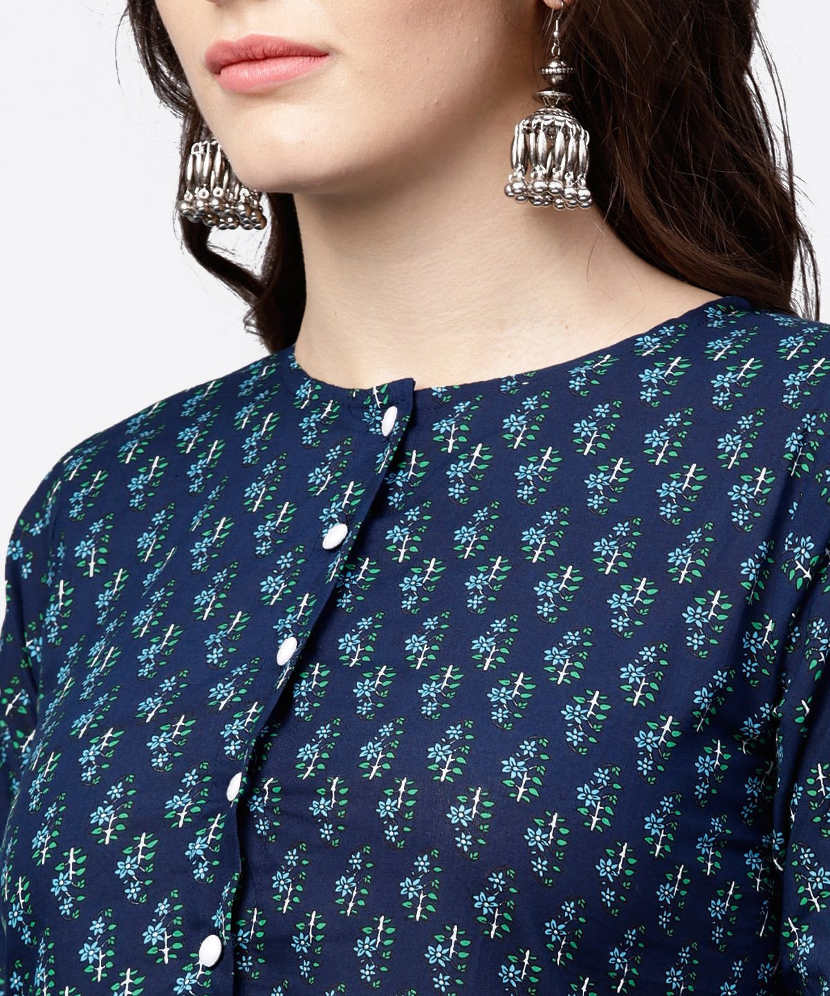 NOZ2TOZ Blue Printed Gathered A-Line Kurta With White Palazzo - Distacart
