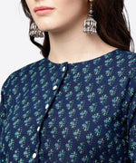 Thumbnail for NOZ2TOZ Blue Printed Gathered A-Line Kurta With White Palazzo - Distacart