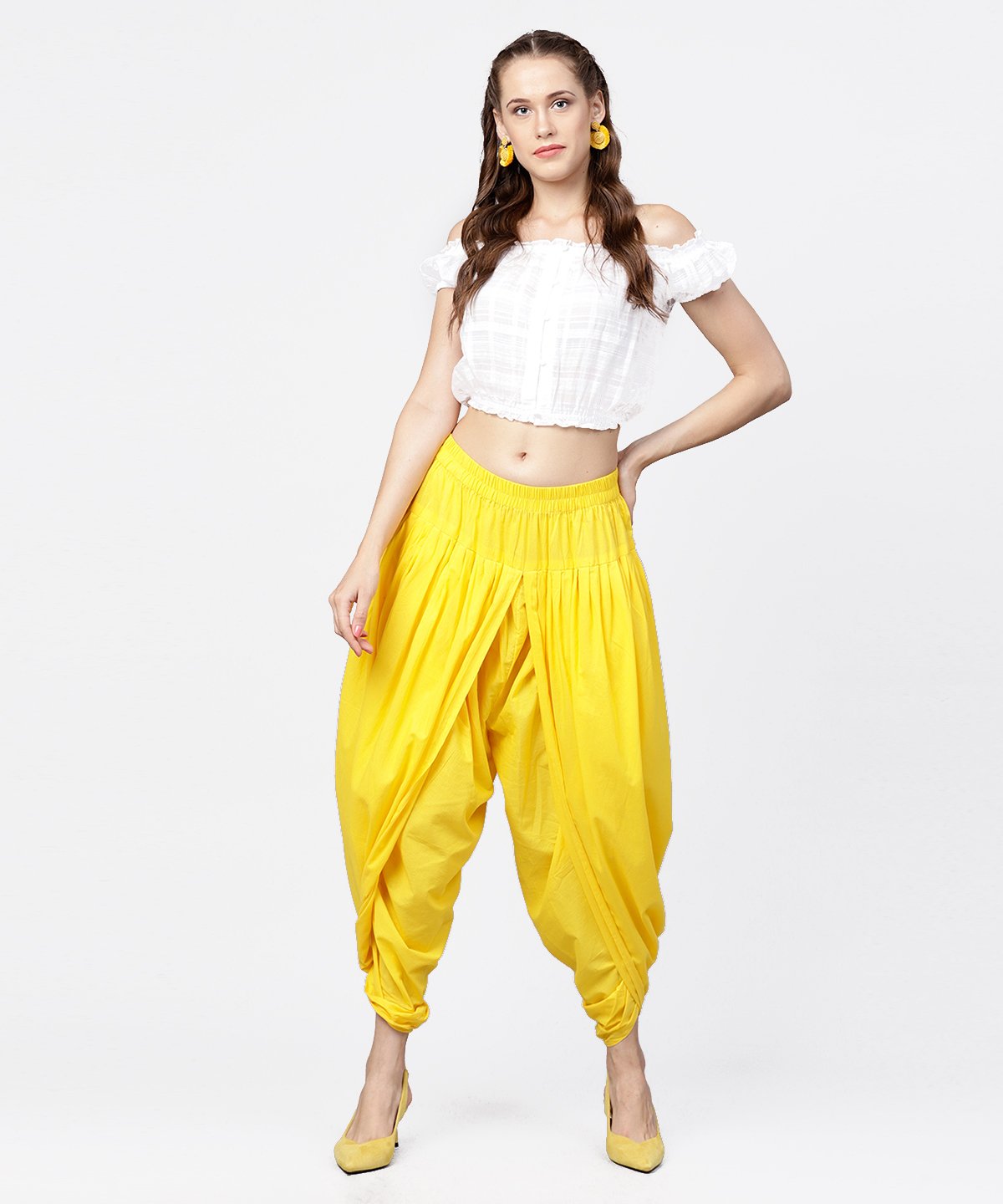 NOZ2TOZ Solid Yellow Ankle Length Cotton Dhoti Pant - Distacart