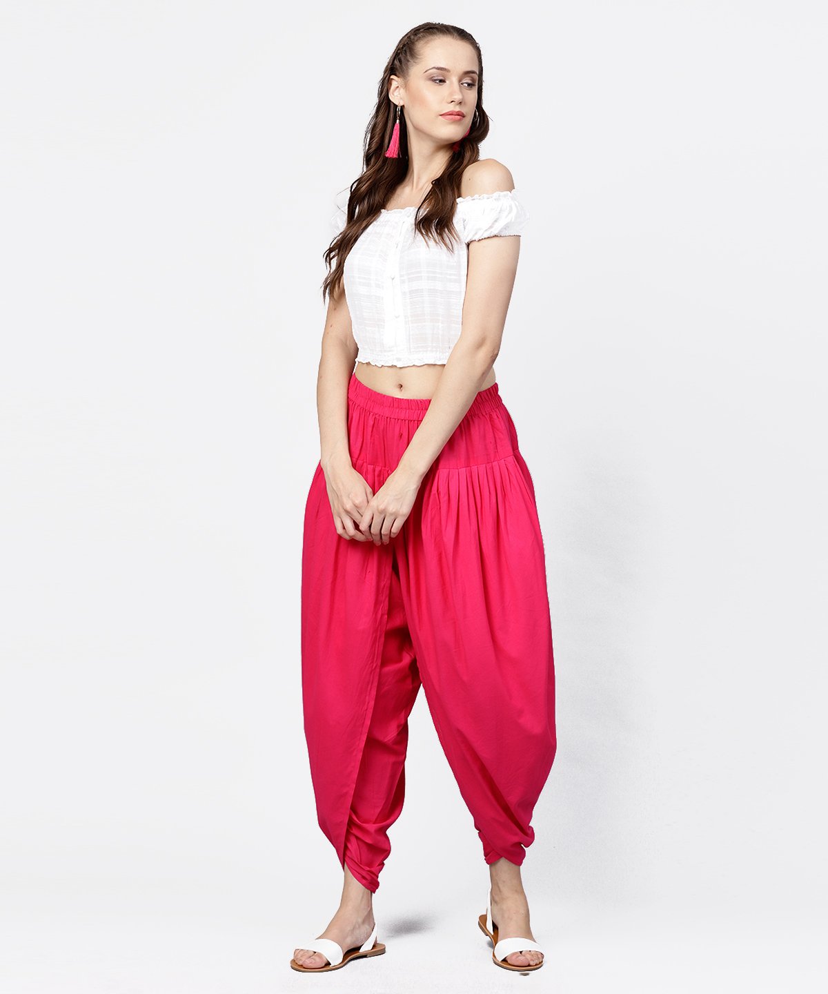 NOZ2TOZ Solid Rani Pink Ankle Length Cotton Dhoti Pant - Distacart