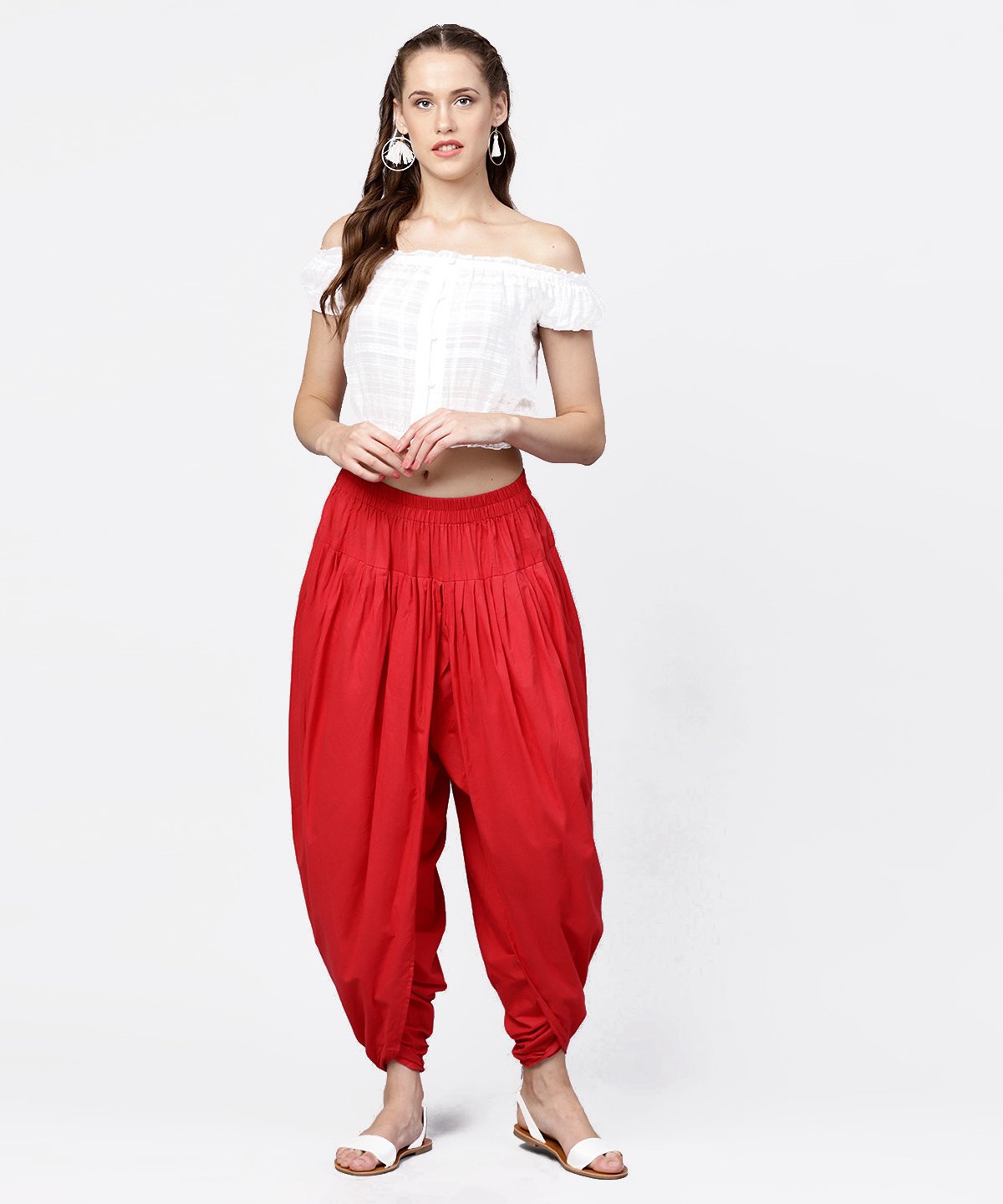 NOZ2TOZ Solid Crimson Red Ankle Length Cotton Dhoti Pant - Distacart