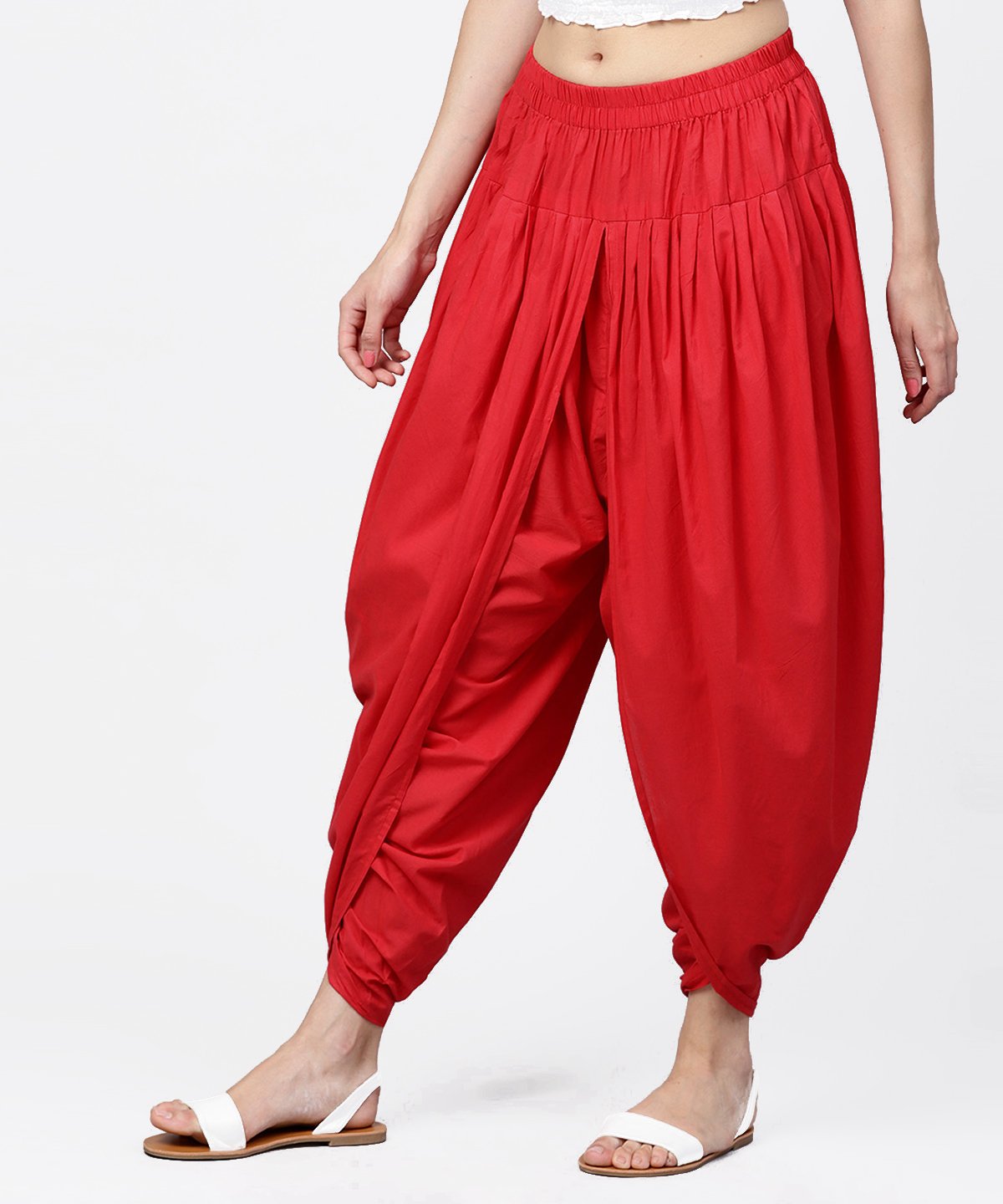 NOZ2TOZ Solid Crimson Red Ankle Length Cotton Dhoti Pant - Distacart
