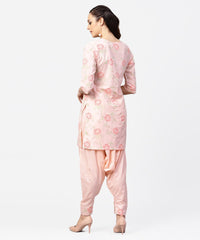 Thumbnail for NOZ2TOZ Peach Printed 3/4Th Sleeve Pleated Kurti With Ankle Length Block Printed Salwar - Distacart