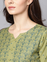 Thumbnail for NOZ2TOZ Green Printed 3/4Th Sleeve Cotton A-Line Kurta - Distacart