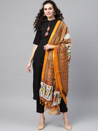 Thumbnail for NOZ2TOZ Solid Black Kurta Set With Pants & Bhagalpuri Multi Colored Dupatta - Distacart