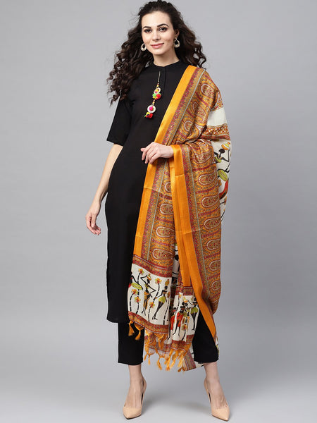 NOZ2TOZ Solid Black Kurta Set With Pants & Bhagalpuri Multi Colored Dupatta - Distacart