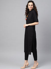 Thumbnail for NOZ2TOZ Solid Black Kurta Set With Pants & Bhagalpuri Multi Colored Dupatta - Distacart