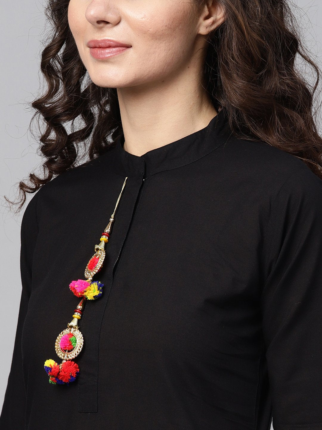 NOZ2TOZ Solid Black Kurta Set With Pants & Bhagalpuri Multi Colored Dupatta - Distacart