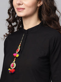 Thumbnail for NOZ2TOZ Solid Black Kurta Set With Pants & Bhagalpuri Multi Colored Dupatta - Distacart