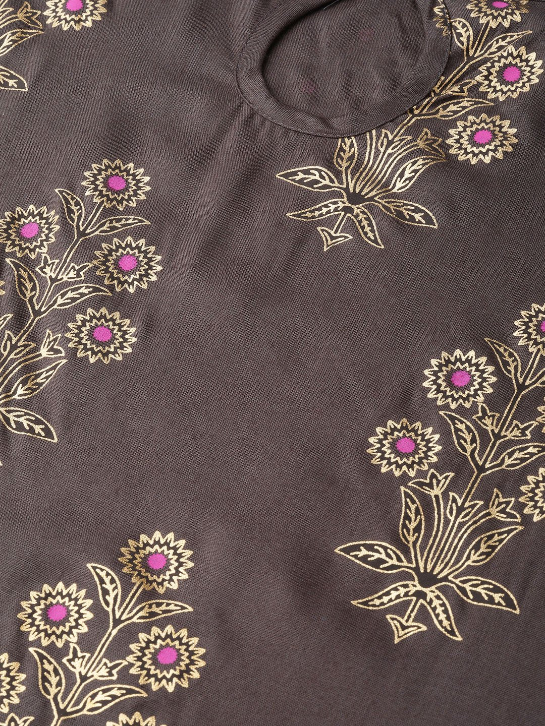 NOZ2TOZ Grey Gold Printed Kurta Set with Skirt - Distacart