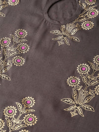 Thumbnail for NOZ2TOZ Grey Gold Printed Kurta Set with Skirt - Distacart