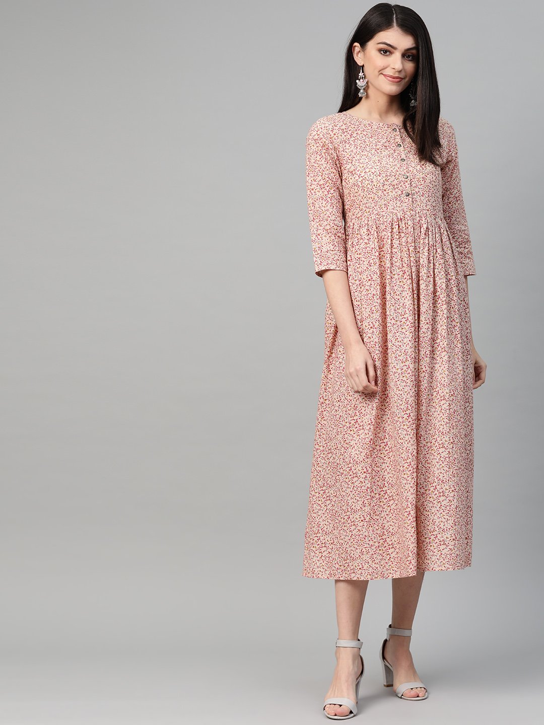 NOZ2TOZ Women Peach & Multi Abstract Printed Maxi Dress - Distacart