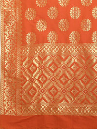 Thumbnail for NOZ2TOZ Women Maroon and Orange Full Sleeves Woven Design Brocade A-line Dress with Dupatta - Distacart