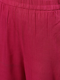Thumbnail for NOZ2TOZ Women Burgundy Three-Quarter Sleeves Straight Kurta Palazzo With Dupatta - Distacart