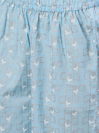 Thumbnail for NOZ2TOZ Women Pastel Sky Blue Three-Quarter Sleeves Flared Kurta And Palazzo Set - Distacart