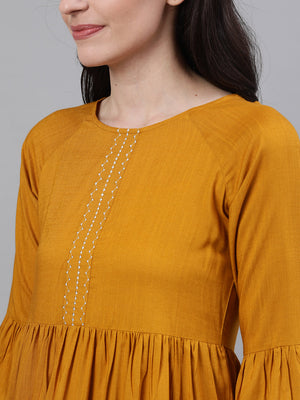 NOZ2TOZ Women Mustard Long Sleeves Gathered Or Pleated Top - Distacart