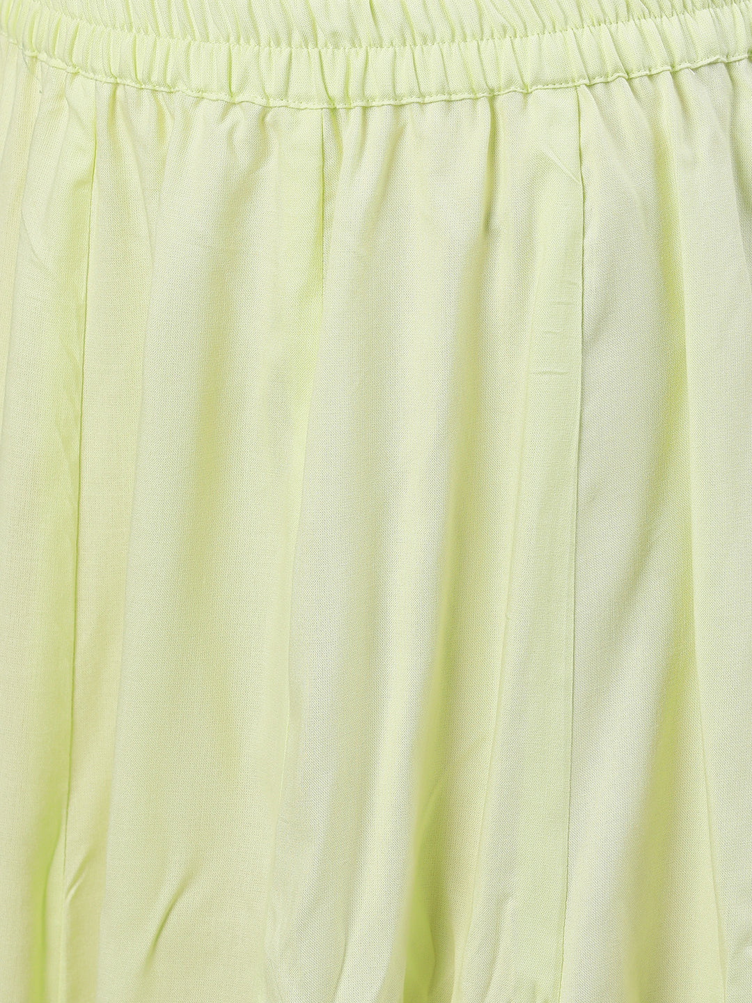 NOZ2TOZ Women Lime Yellow Three-Quarter Sleeves Straight Kurta Skirt Set With Dupatta - Distacart