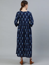 Thumbnail for NOZ2TOZ Women Blue Indigo Printed Flared Maternity Dress With Three Quarters sleeves - Distacart
