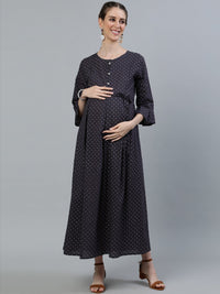 Thumbnail for NOZ2TOZ Women Taupe Polka dots Maternity dress with Belt - Distacart