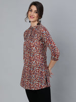 Thumbnail for NOZ2TOZ Women Maroon Printed Tunic With Mandarin Collar & Three Quarter Sleeves - Distacart