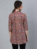 Thumbnail for NOZ2TOZ Women Maroon Printed Tunic With Mandarin Collar & Three Quarter Sleeves - Distacart