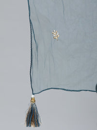 Thumbnail for NOZ2TOZ Women Teal Blue Gold Embroidered Straight Kurta With Tired Sharara & Organza Dupatta - Distacart