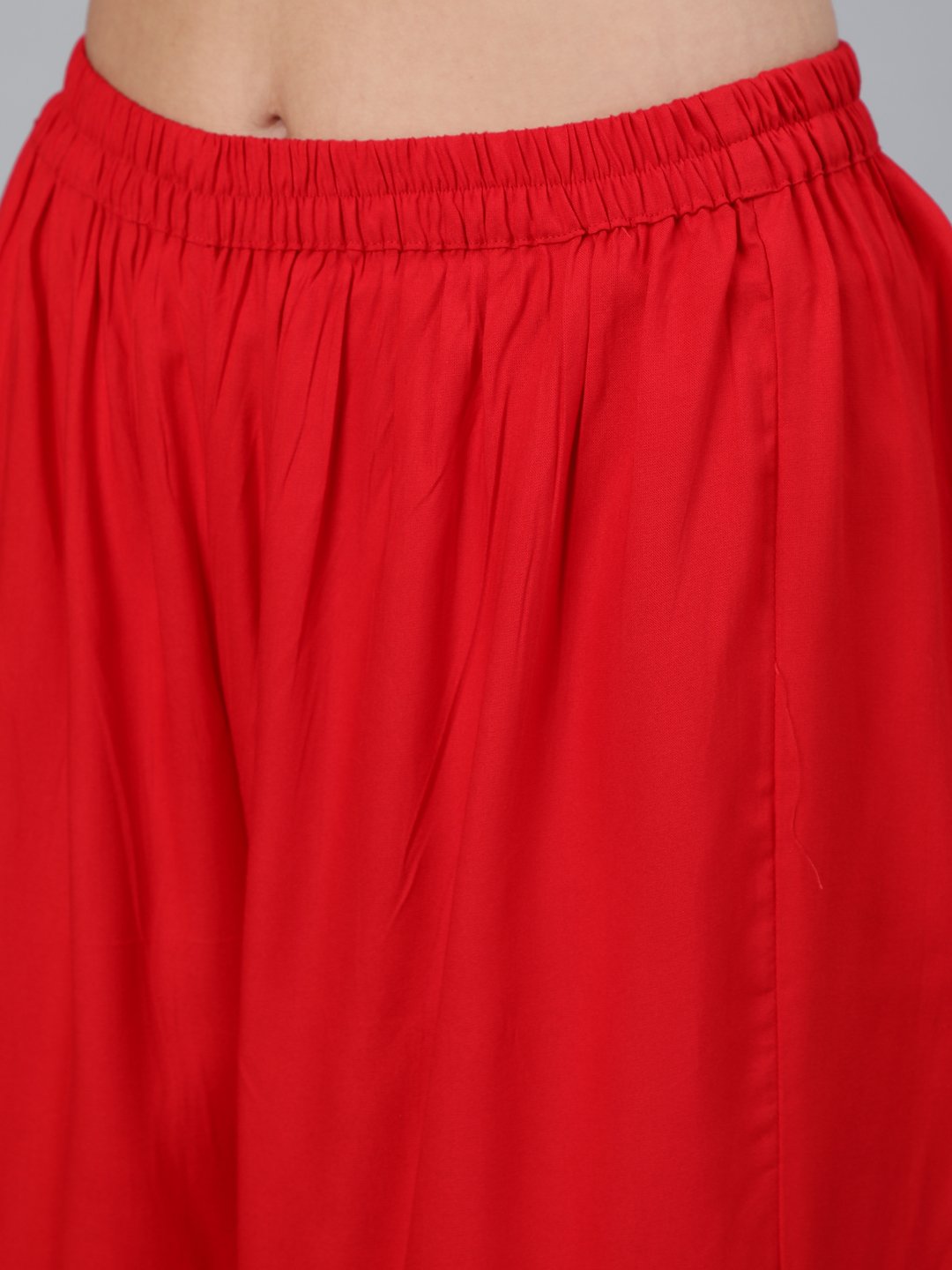 NOZ2TOZ Women Red Embroidered Straight Kurta Plazzo & Scalloped Dupatta - Distacart